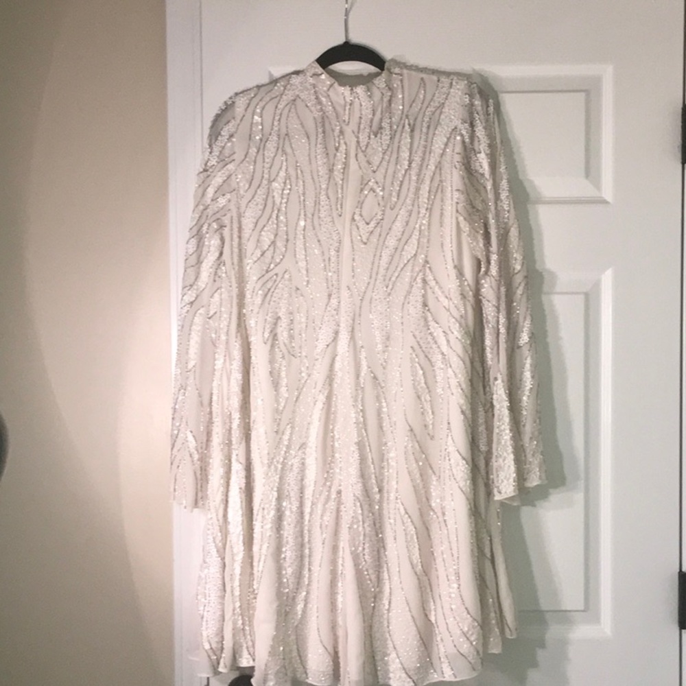 BHLDN Long Sleeve Sequin Off White. Size 10. Used. Formal or NYE Party Dress.